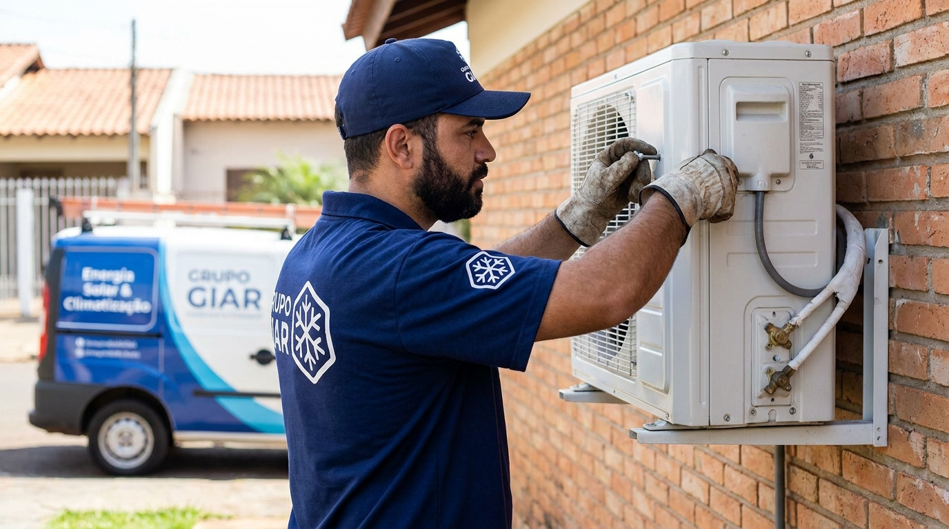 Técnico Grupo Giar instalando condensadora