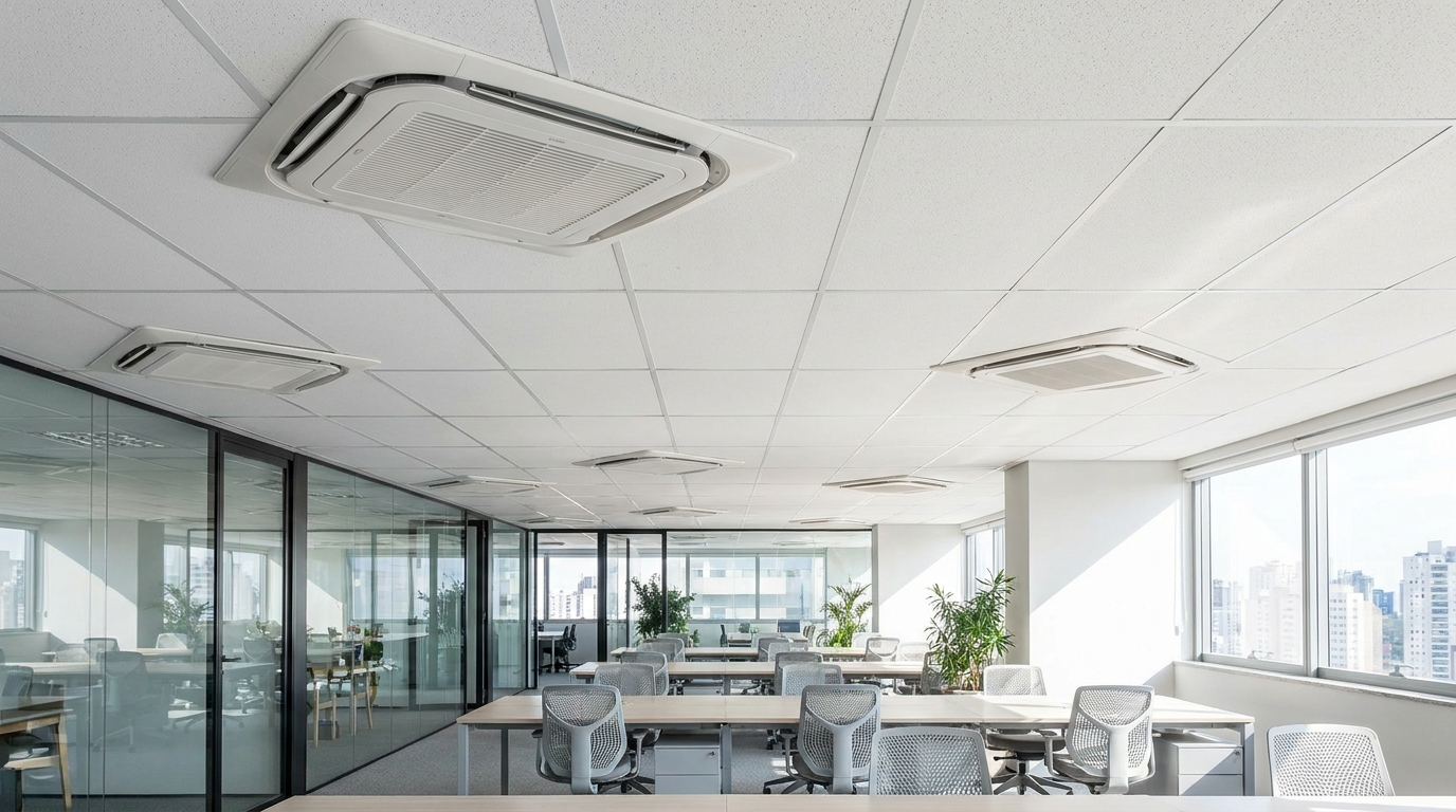 Cassetes VRF em teto comercial